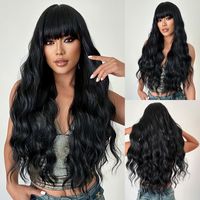 Women's Elegant Black Casual Chemical Fiber Bangs Long Curly Hair Wig Net sku image 1