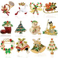 Christmas Brooch Crutches Elk Snowflake Snowman Christmas Tree Wreath Bell Boots Pin Corsage Hot Sale sku image 59