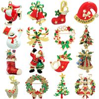 Christmas Brooch Crutches Elk Snowflake Snowman Christmas Tree Wreath Bell Boots Pin Corsage Hot Sale sku image 62