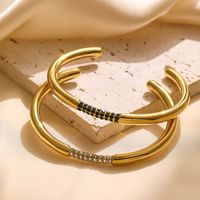 Ig Style Classic Style Commute C Shape Stainless Steel Titanium Steel Plating Inlay Zircon 18k Gold Plated Bangle main image 1