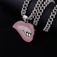 Hip Hop Labios Aleación De Zinc Enchapado Embutido Diamantes De Imitación Hombres Collar Colgante main image 4