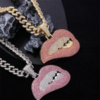 Hip-Hop Lips Zinc Alloy Plating Inlay Rhinestones Men's Pendant Necklace main image 1