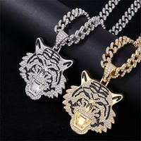 Hip Hop Tigre Aleación De Zinc Enchapado Embutido Diamantes De Imitación Hombres Collar Colgante main image 3