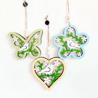 Simple Style Flower Butterfly Bird Wood Pendant Artificial Decorations main image 1