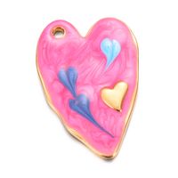 A Pack Of 3 Sweet Simple Style Heart Shape Stainless Steel Enamel Pendant Jewelry Accessories sku image 1