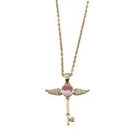 Simple Style Heart Shape Wings Key Titanium Steel Copper Plating Inlay Zircon Pendant Necklace main image 1