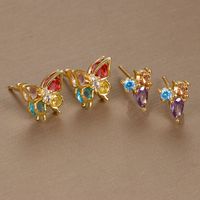 1 Pair Simple Style Geometric Butterfly Plating Inlay Copper Zircon Ear Studs main image 1