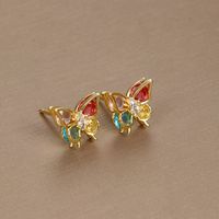 1 Pair Simple Style Geometric Butterfly Plating Inlay Copper Zircon Ear Studs main image 4