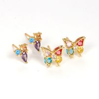 1 Pair Simple Style Geometric Butterfly Plating Inlay Copper Zircon Ear Studs main image 2
