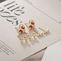 1 Set Simple Style Heart Shape Bow Knot Plating Inlay Copper Zircon Ear Studs main image 5