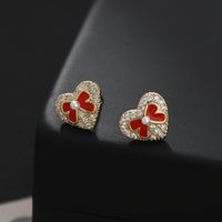 1 Set Simple Style Heart Shape Bow Knot Plating Inlay Copper Zircon Ear Studs main image 4