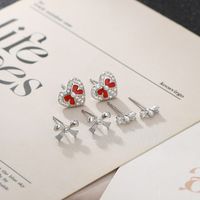 1 Set Simple Style Heart Shape Bow Knot Plating Inlay Copper Zircon Ear Studs main image 3