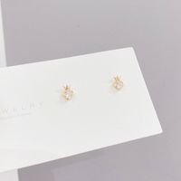 1 Set Simple Style Heart Shape Crown Plating Inlay Copper Zircon Ear Studs main image 4