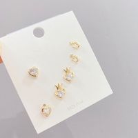 1 Set Simple Style Heart Shape Crown Plating Inlay Copper Zircon Ear Studs main image 1