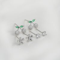 1 Set Ig Style Simple Style Round Cherry Flower Plating Inlay Copper Zircon Ear Studs main image 4