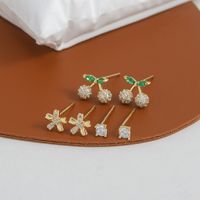 1 Set Ig Style Simple Style Round Cherry Flower Plating Inlay Copper Zircon Ear Studs sku image 1