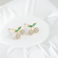 1 Set Ig Style Simple Style Round Cherry Flower Plating Inlay Copper Zircon Ear Studs main image 2