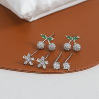 1 Set Ig Style Simple Style Round Cherry Flower Plating Inlay Copper Zircon Ear Studs sku image 2