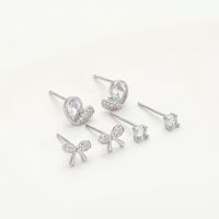 1 Set Simple Style Round Heart Shape Bow Knot Plating Inlay Copper Zircon Ear Studs main image 5