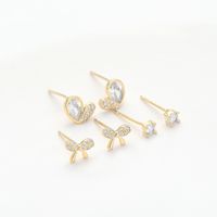 1 Set Simple Style Round Heart Shape Bow Knot Plating Inlay Copper Zircon Ear Studs main image 4