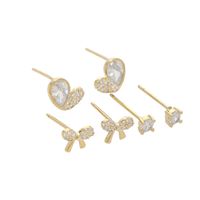 1 Set Simple Style Round Heart Shape Bow Knot Plating Inlay Copper Zircon Ear Studs main image 3