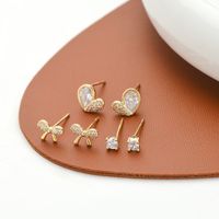 1 Set Simple Style Round Heart Shape Bow Knot Plating Inlay Copper Zircon Ear Studs sku image 1