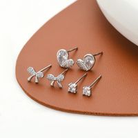 1 Set Simple Style Round Heart Shape Bow Knot Plating Inlay Copper Zircon Ear Studs sku image 2