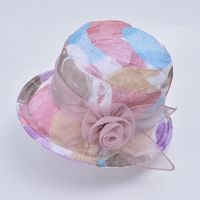 Women's Classic Style Color Block Flowers Flat Eaves Bucket Hat sku image 2