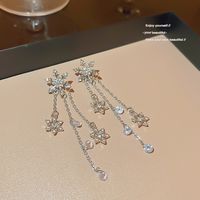 1 Pair Simple Style Snowflake Plating Inlay Alloy Artificial Diamond Drop Earrings main image 1