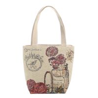 Women's Elegant Elephant Flower Butterfly Canvas Shopping Bags sku image 6