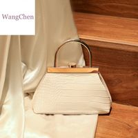 Women's Large Pu Leather Solid Color Vintage Style Classic Style Square Lock Clasp Handbag sku image 1