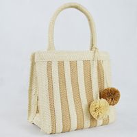 Women's Medium Straw Color Block Vintage Style Classic Style Square Open Straw Bag main image 5