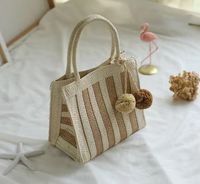 Women's Medium Straw Color Block Vintage Style Classic Style Square Open Straw Bag sku image 1