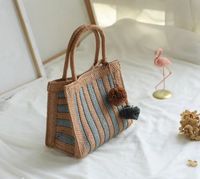 Women's Medium Straw Color Block Vintage Style Classic Style Square Open Straw Bag sku image 2
