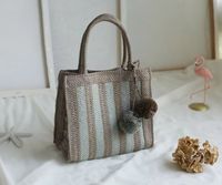 Women's Medium Straw Color Block Vintage Style Classic Style Square Open Straw Bag sku image 3
