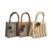 Women's Medium Straw Color Block Vintage Style Classic Style Square Open Straw Bag main image 2