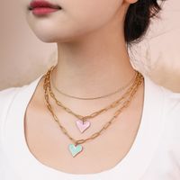 Simple Style Heart Shape Stainless Steel Alloy Enamel Plating Women's Pendant Necklace main image 4
