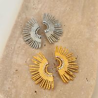 1 Pair Simple Style Sector Solid Color Plating Titanium Steel Ear Studs main image 5
