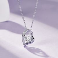 Sterling Silver Simple Style Shiny Heart Shape Gra Plating Inlay Moissanite Necklace main image 4