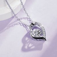 Sterling Silver Simple Style Shiny Heart Shape Gra Plating Inlay Moissanite Necklace main image 6