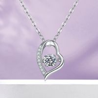 Sterling Silver Simple Style Shiny Heart Shape Gra Plating Inlay Moissanite Necklace main image 3