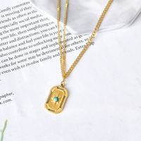 304 Stainless Steel 18K Gold Plated Simple Style Plating Inlay Geometric Turquoise Pendant Necklace main image 1