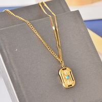 304 Stainless Steel 18K Gold Plated Simple Style Plating Inlay Geometric Turquoise Pendant Necklace main image 3