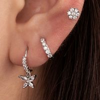1 Piece IG Style French Style Simple Style Round Flower Butterfly Inlay Copper Zircon Drop Earrings Earrings Ear Studs main image 1