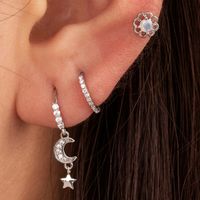 1 Piece IG Style French Style Simple Style Star Moon Flower Hollow Out Inlay Copper Zircon Drop Earrings Earrings Ear Studs main image 1
