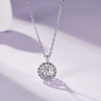 Sterling Silver Simple Style Shiny Round Gra Plating Inlay Moissanite Pendant Necklace main image 4