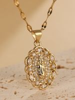 Elegant Oval Lace Stainless Steel Plating Inlay Zircon 18k Gold Plated Pendant Necklace main image 1