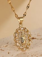 Elegant Oval Lace Stainless Steel Plating Inlay Zircon 18k Gold Plated Pendant Necklace main image 5