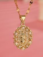 Elegant Oval Lace Stainless Steel Plating Inlay Zircon 18k Gold Plated Pendant Necklace main image 4