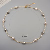Wholesale Classic Style Solid Color Imitation Pearl Titanium Steel Copper Beaded Plating Gold Plated Necklace main image 2